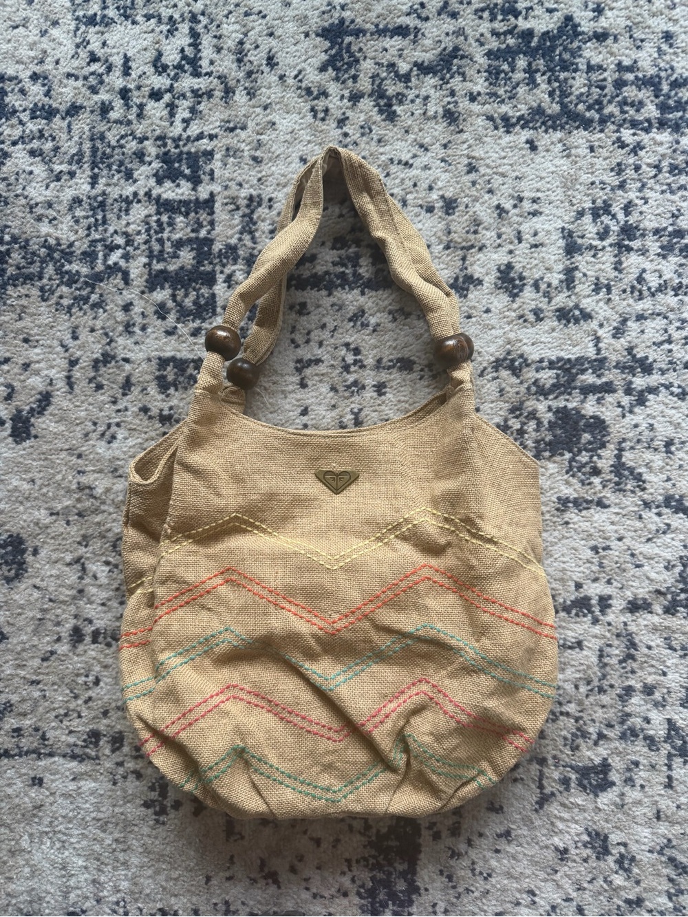 Roxy Tan Canvas Shoulder Bag with Multicolor Chevron Stitching
